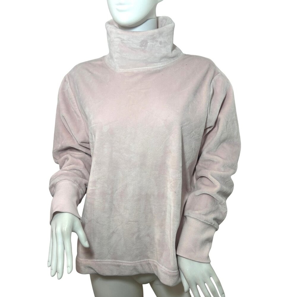 Te Verde Women Top M Pink Funnel Neck Long Sleeve Pullover Velour Casual Relaxed